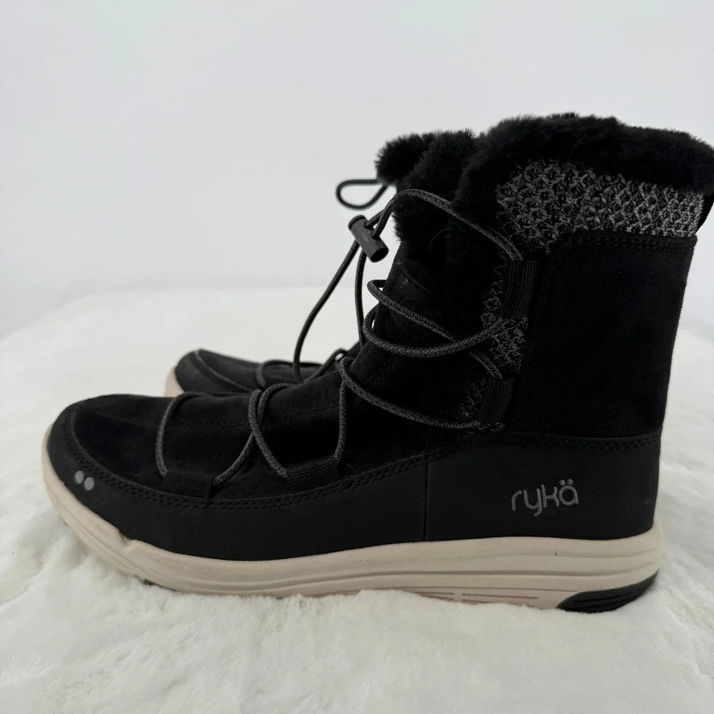 Ryka Aubonne Faux Shearling Bungee‎ Lace Boots Black Women's Size 8